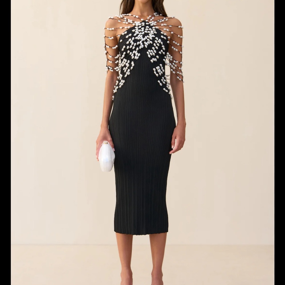 Cult Gaia Cecelia knit Black Strapless Dress with Pearl Accents - Picture 2 of 3